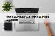 查询基金净值270022_查询基金净值的app有哪些